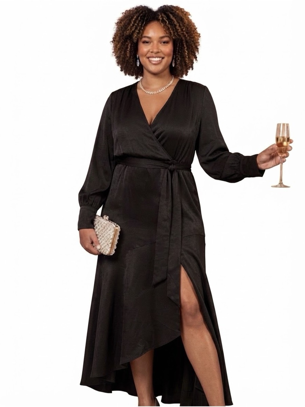 ELOQUII Black Satin Maxi Cocktail Attire Dress Gown Size 20 Formal Quiet Wealth